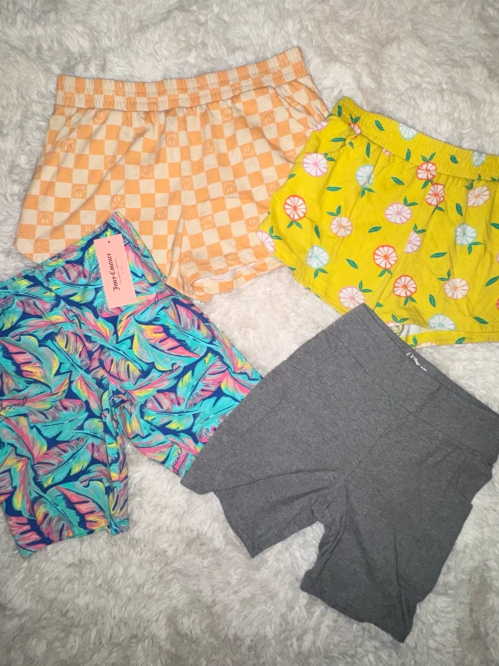 Kids Multicolor Shorts Bundle - Yellow Citrus, Peach Check, Teal Feather, Gray